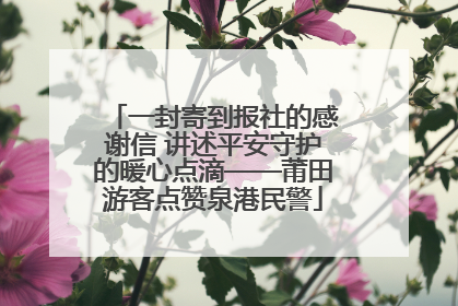 一封寄到报社的感谢信 讲述平安守护的暖心点滴——莆田游客点赞泉港民警